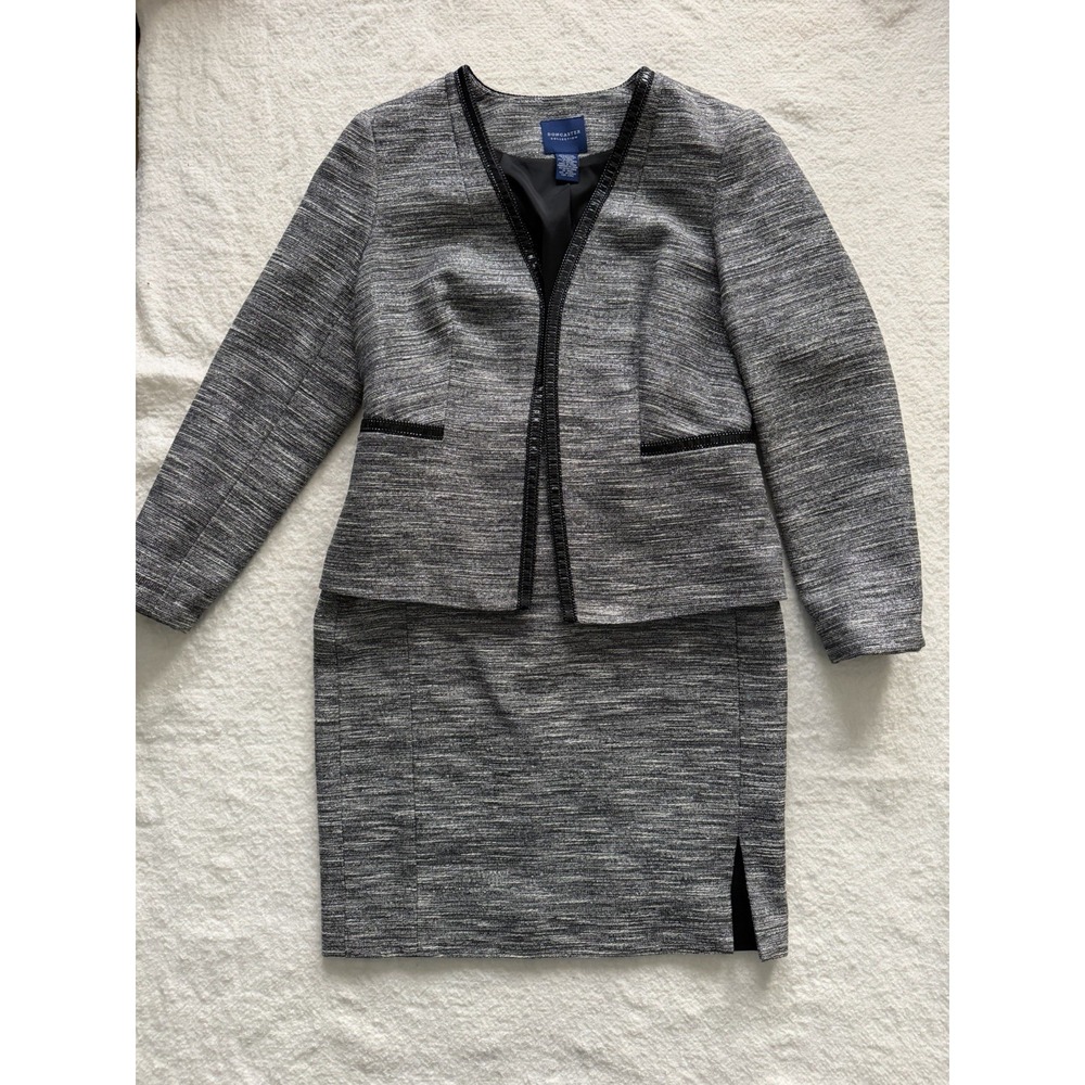 Doncaster Collection Womens 2 Pc Dressy Silver/Black Suit SZ 6 EUC